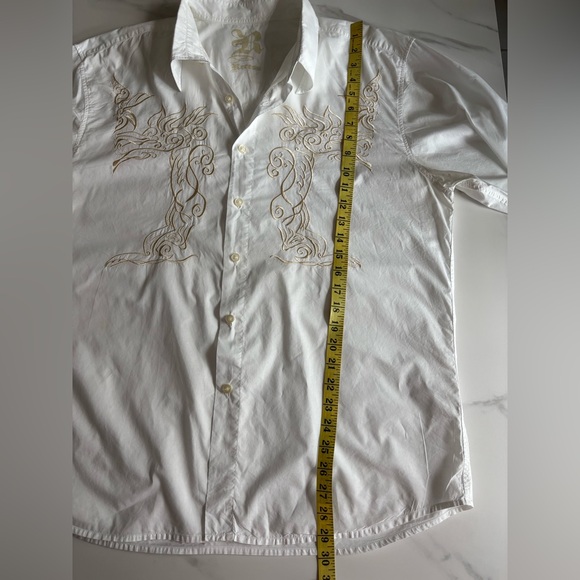 Vintage Y2K Elegant White and Gold Men's Dress Shirt Embroidered Party XXL - Picture 8 of 13